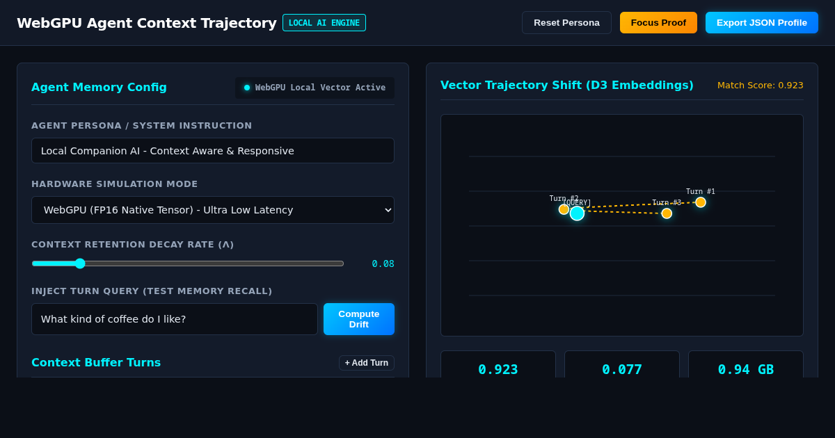 WebGPU Local Agent Memory & Context Trajectory Workbench preview