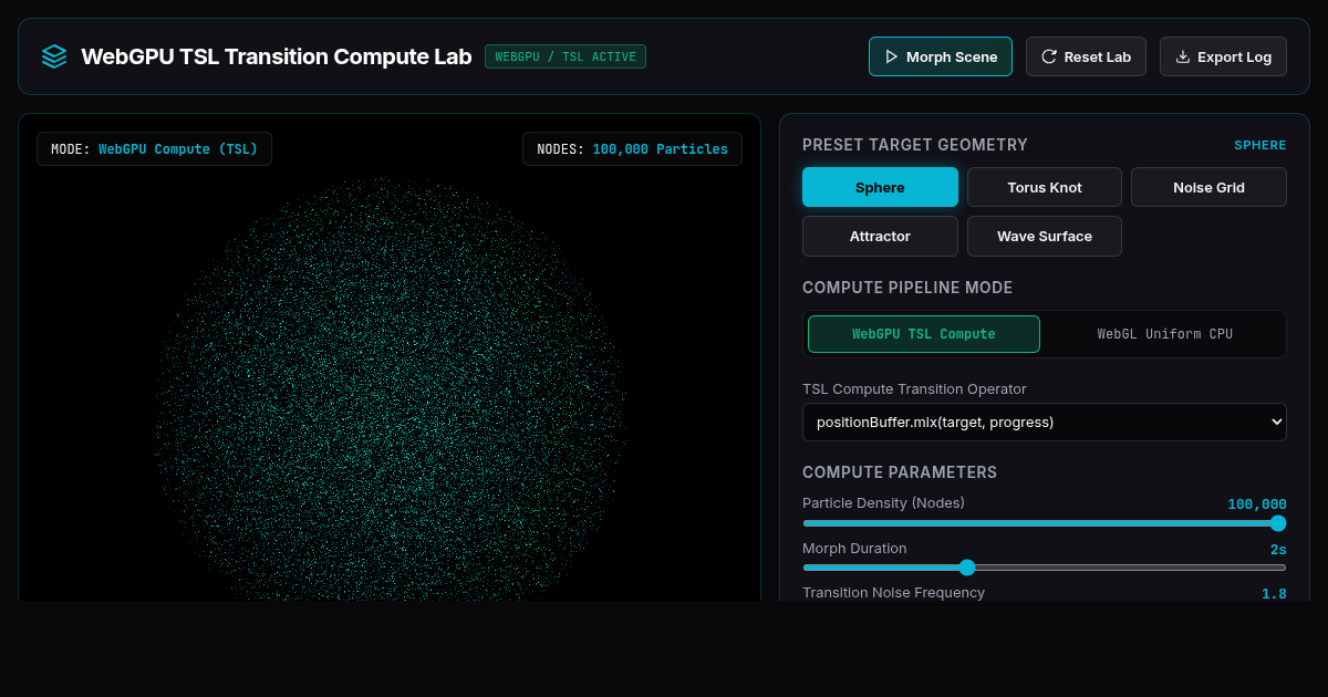 WebGPU TSL Transition Compute Lab preview