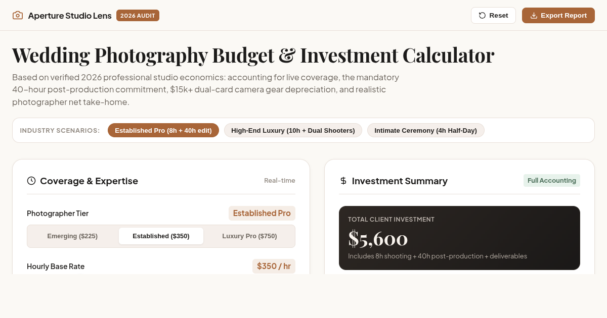 Wedding Photography Budget & Investment Calculator preview