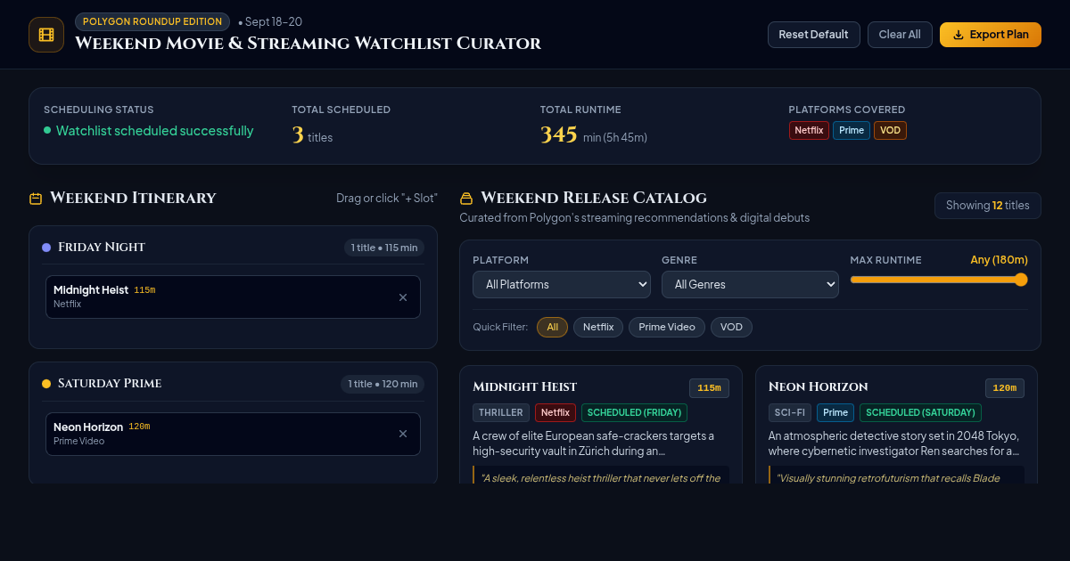 Weekend Movie & Streaming Watchlist Curator preview