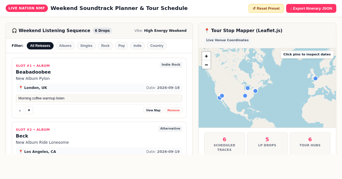 Weekend Soundtrack Planner & Concert Schedule Generator preview