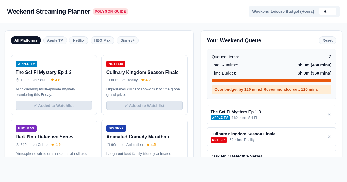 Weekend Streaming Watchlist Planner preview