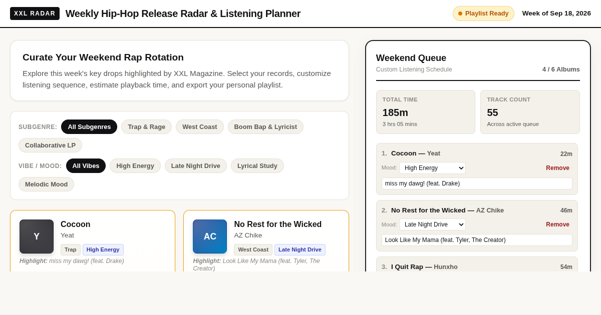 Weekly Hip-Hop Release Radar & Listening Planner preview
