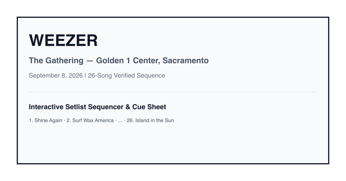 Weezer Setlist Sequencer: Sacramento Golden 1 Center (Sept 8, 2026) preview