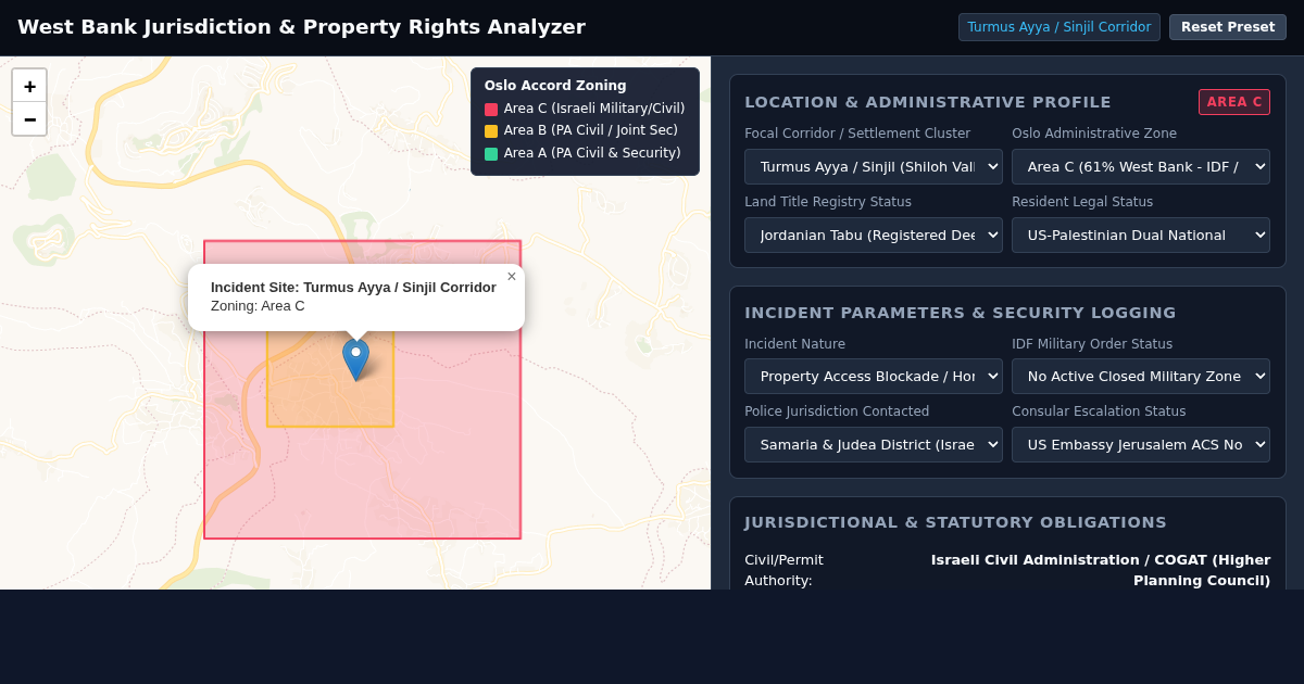 West Bank Jurisdiction & Property Rights Analyzer preview