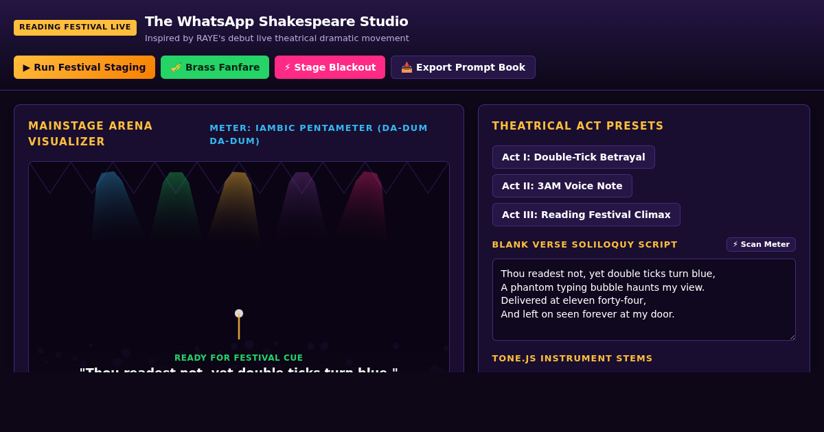 The WhatsApp Shakespeare: Theatrical Lyric & Score Studio preview