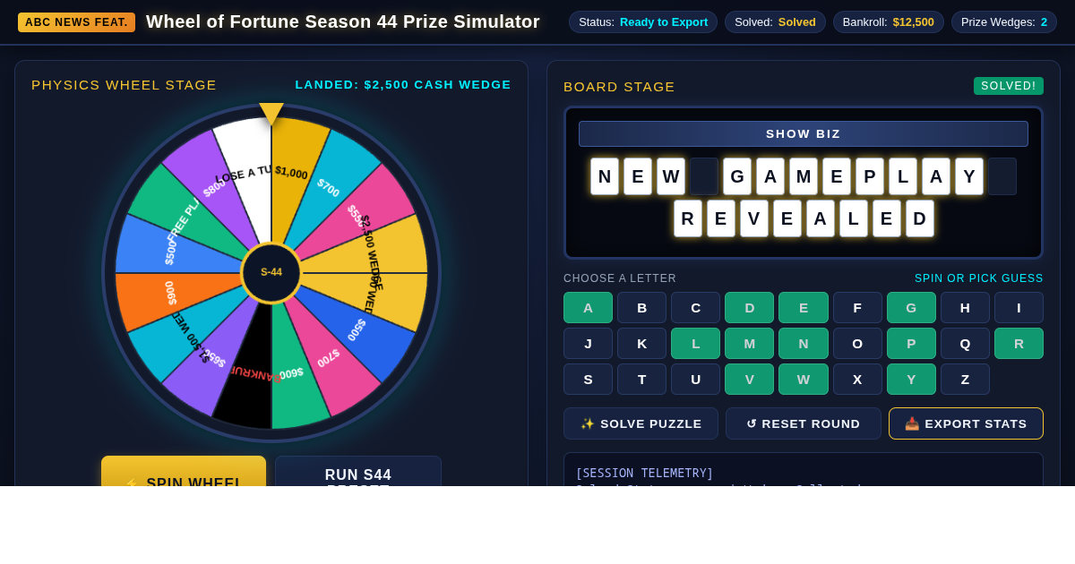 Wheel of Fortune Season 44 Prize Wedge Simulator preview