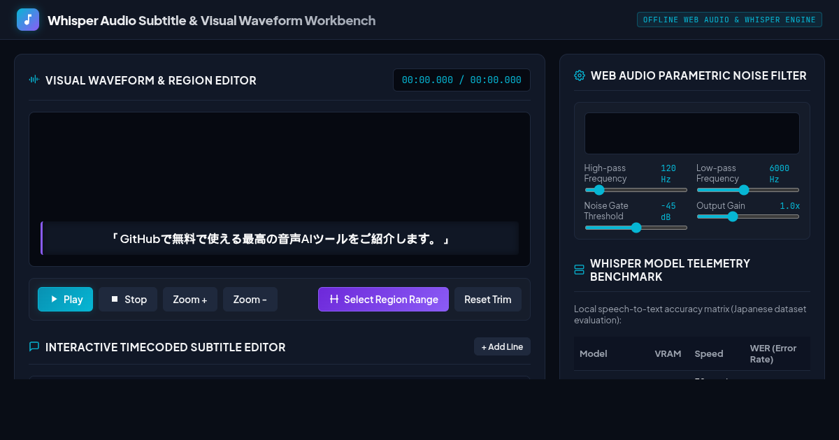 Whisper Audio Subtitle & Visual Waveform Workbench preview