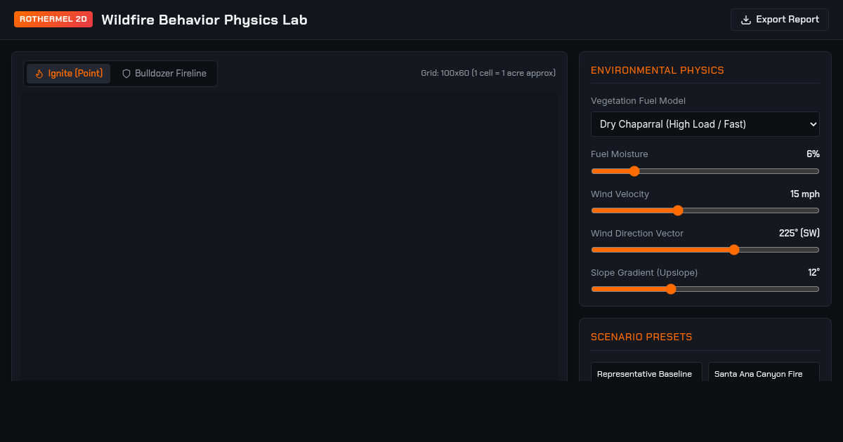 Wildfire Spread & Ignition Physics Simulator preview