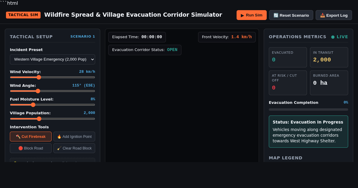 Wildfire Spread & Village Evacuation Corridor Simulator preview