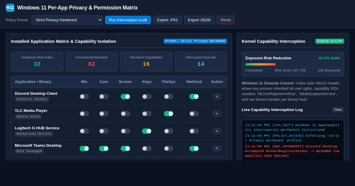 Windows 11 Per-App Privacy & Permission Matrix Simulator preview