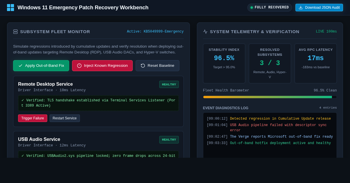 Windows 11 Emergency Patch Recovery & Subsystem Diagnostic Workbench preview