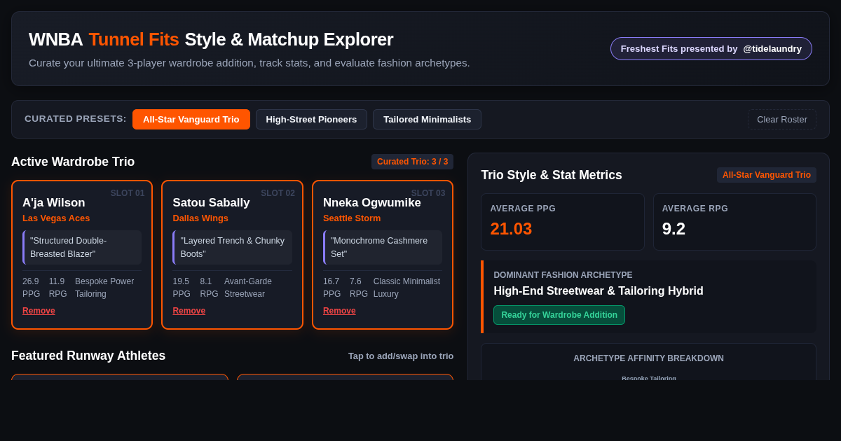 WNBA Tunnel Fits Style & Matchup Explorer preview