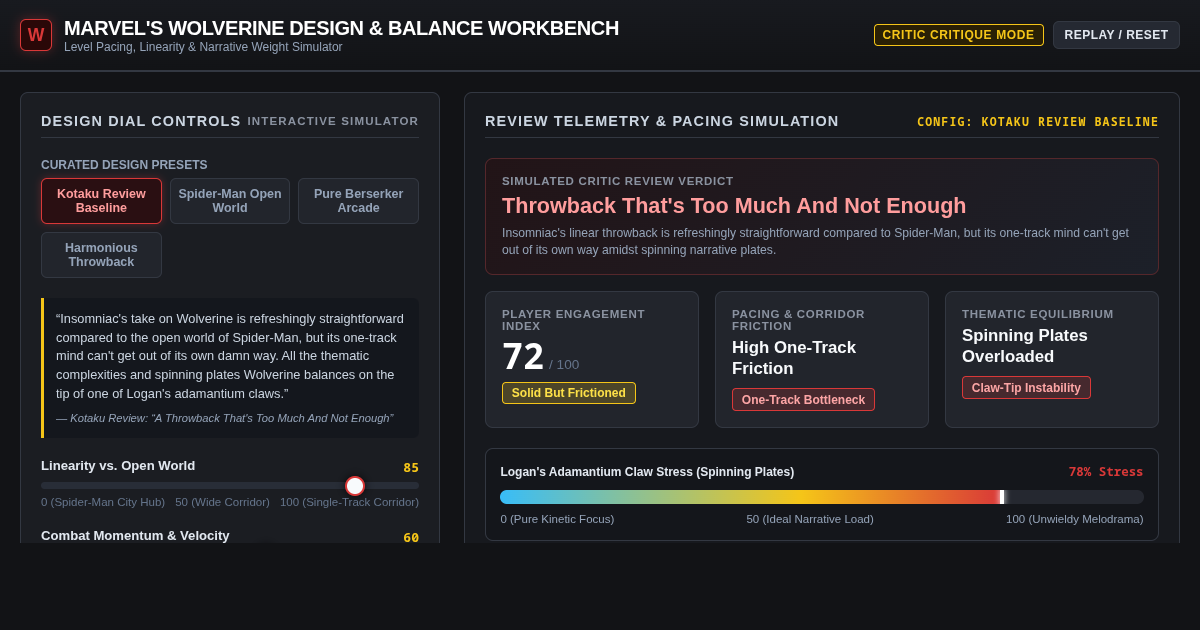 Marvel's Wolverine Design & Balance Workbench preview