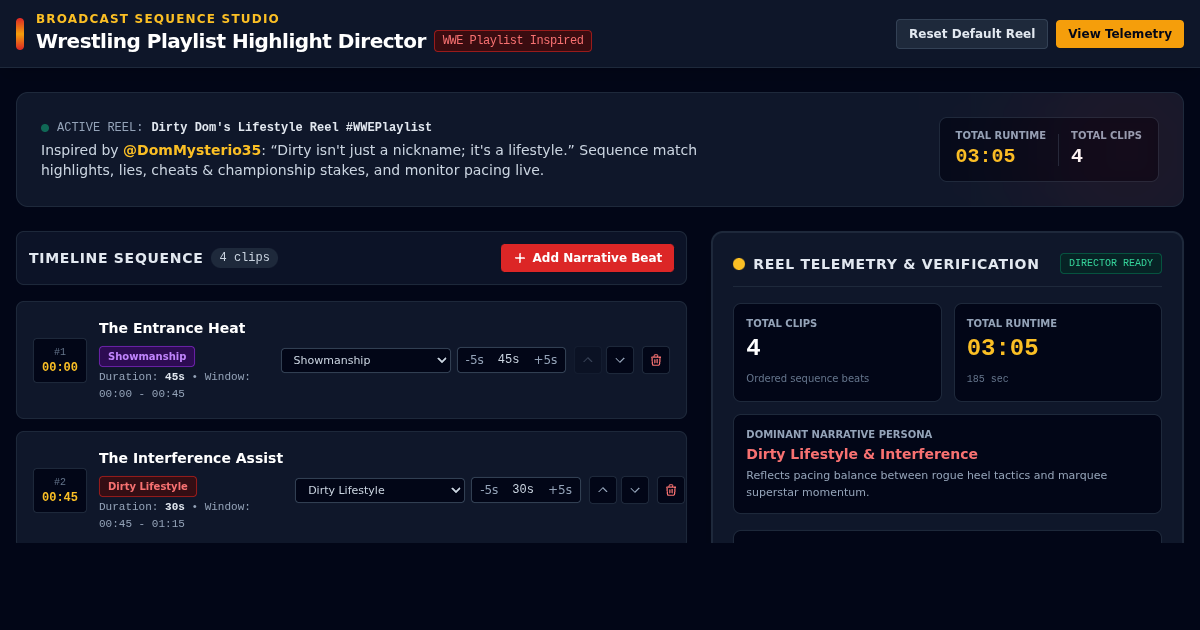 Wrestling Playlist Highlight Director & Chapter Sequence Studio preview