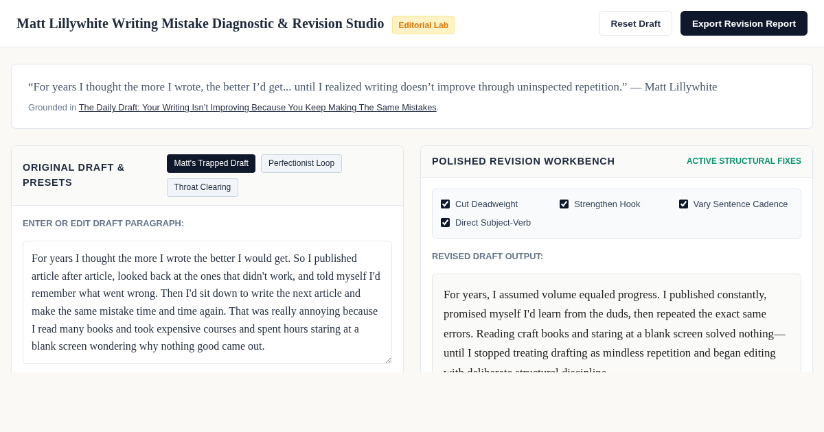 Matt Lillywhite Writing Mistake Diagnostic & Revision Studio preview