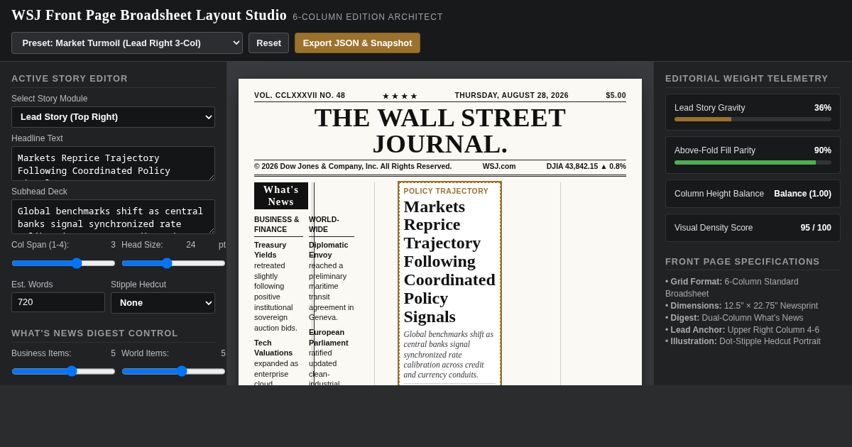 WSJ Front Page Broadsheet Layout Studio preview
