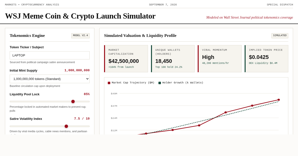 WSJ Meme Coin & Crypto Launch Simulator preview