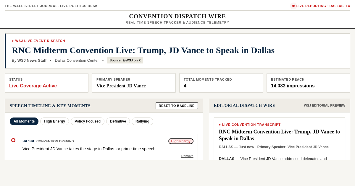 WSJ RNC Midterm Convention Live Speech Tracker & Timeline preview