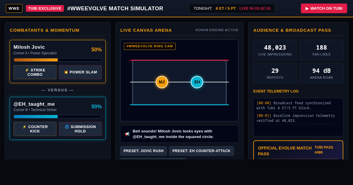 WWE Evolve Match Card & Broadcast Simulator | Milosh Jovic vs @EH_taught_me preview