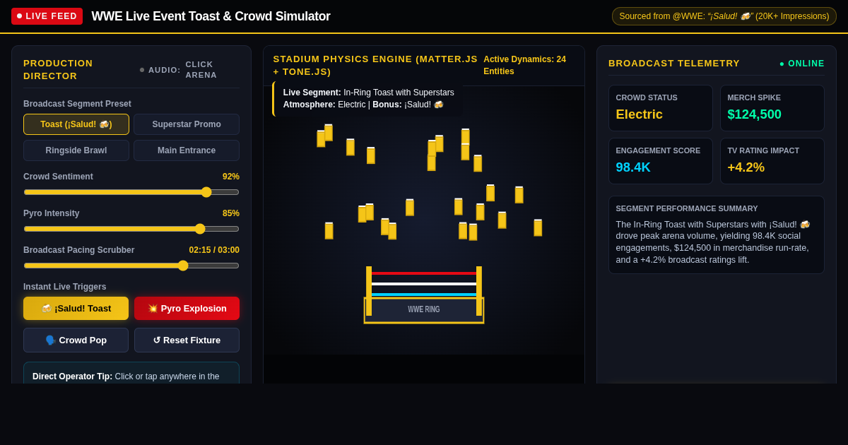 WWE Live Event Toast & Crowd Engagement Simulator preview