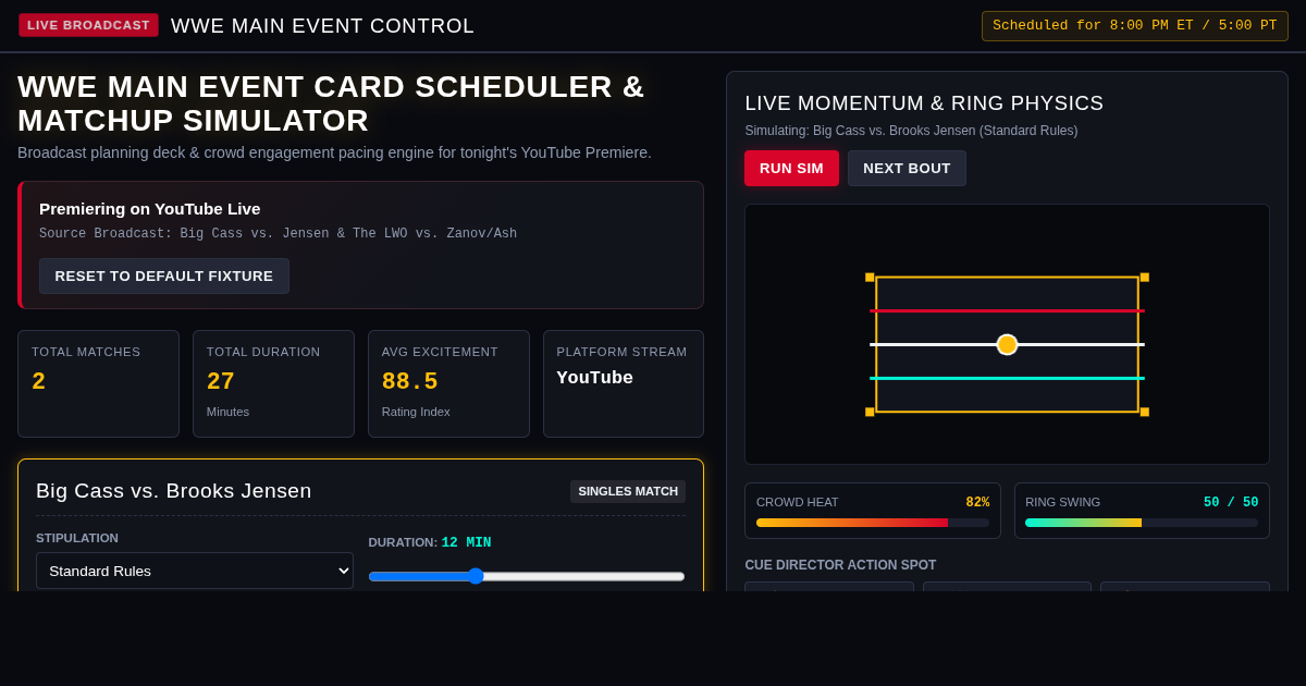 WWE Main Event Card Scheduler & Matchup Simulator preview