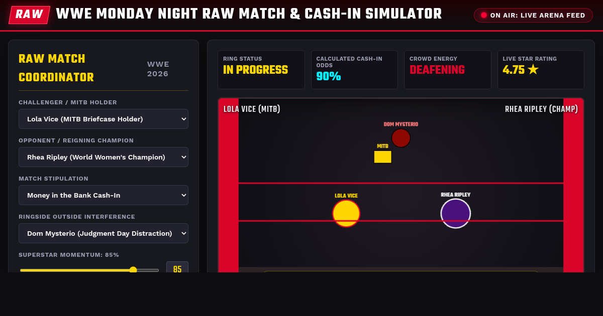 WWE Monday Night Raw Match & Cash-In Simulator preview