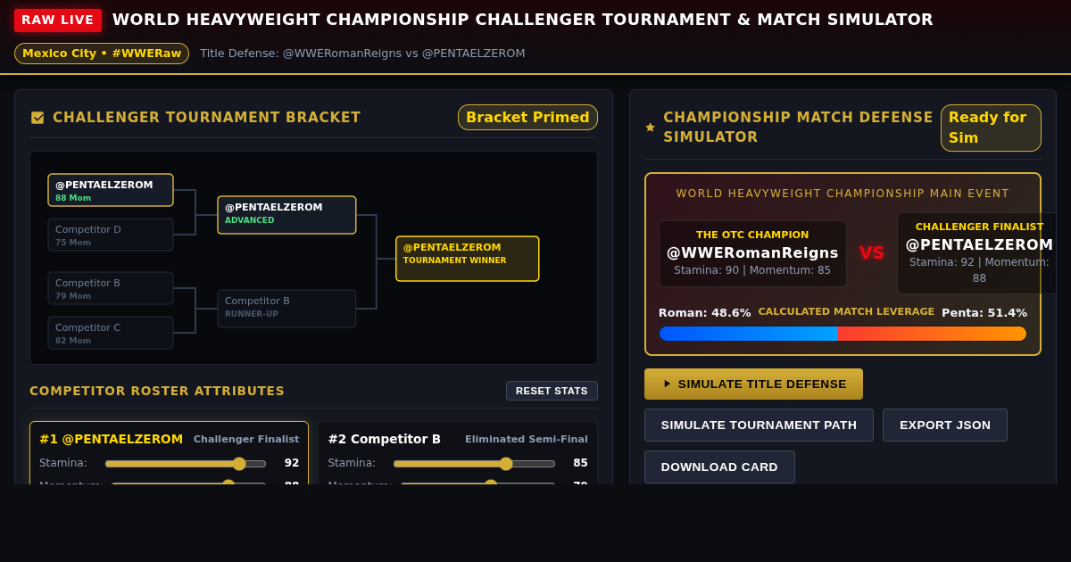 WWE Raw World Heavyweight Championship Challenger Tournament & Match Card Simulator preview