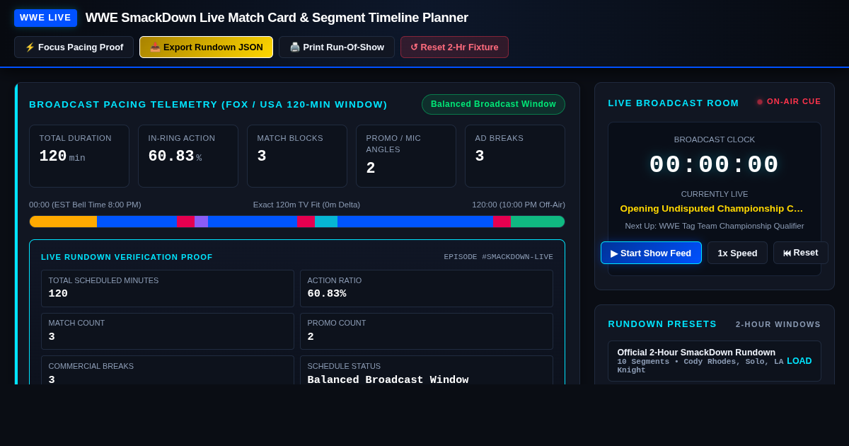 WWE SmackDown Live Match Card & Segment Timeline Planner preview