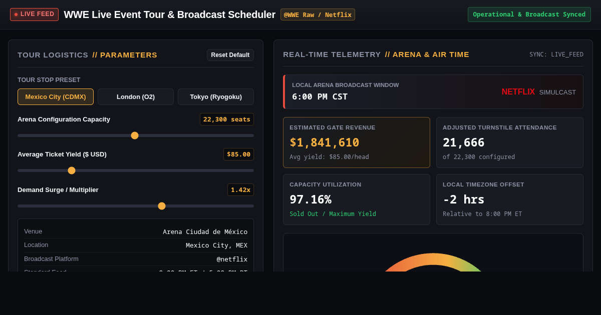 WWE Live Event Tour & Broadcast Scheduler Simulator preview