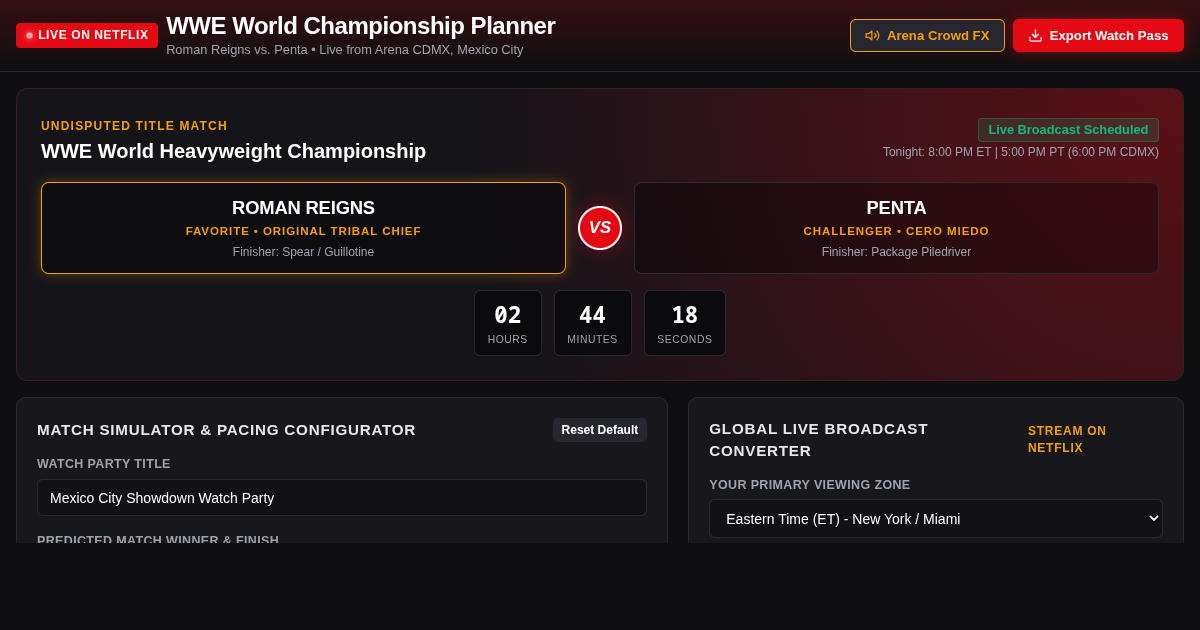 WWE World Championship Match Card & Watch Party Planner preview