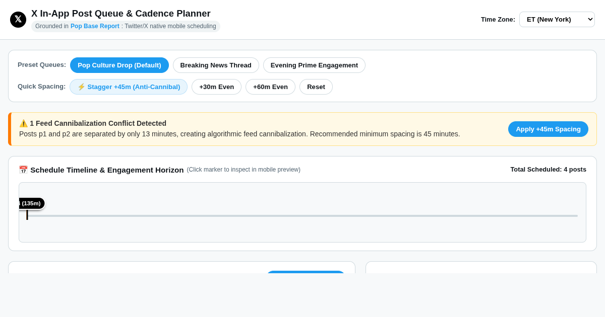 X In-App Post Queue & Cadence Planner preview