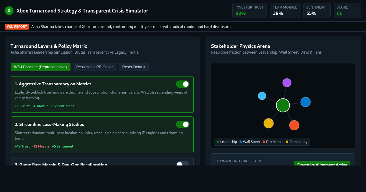 Xbox Turnaround Strategy & Transparent Crisis Simulator preview