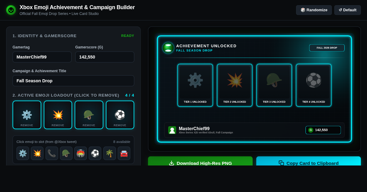 Xbox Emoji Achievement & Campaign Builder preview