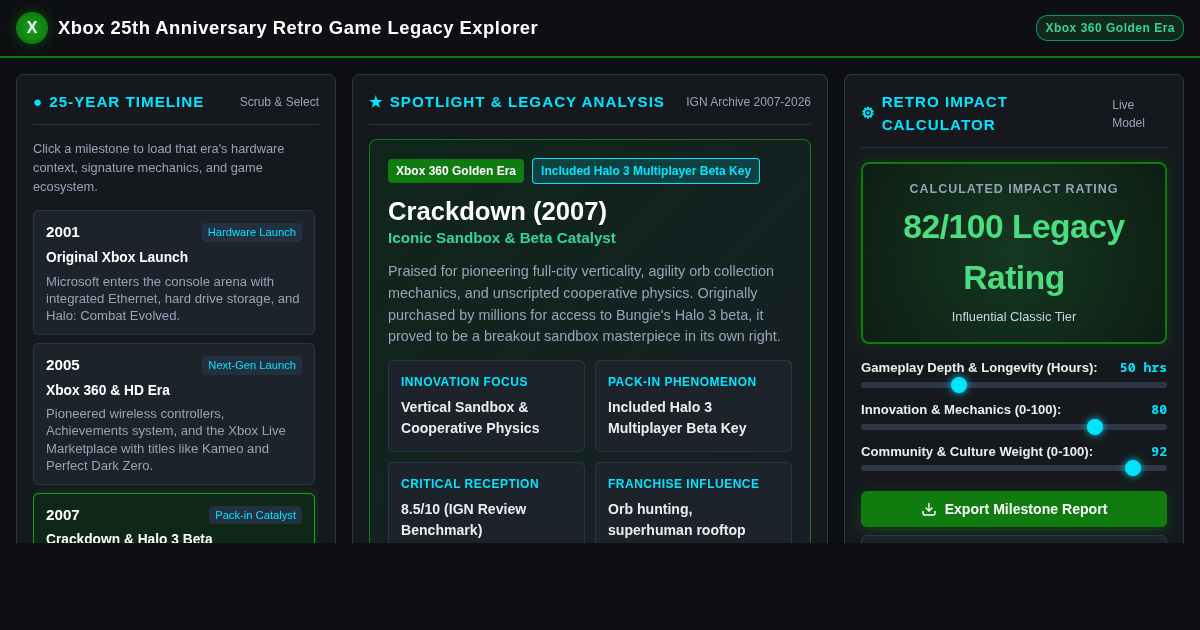 Xbox 25th Anniversary Retro Game Legacy Explorer preview
