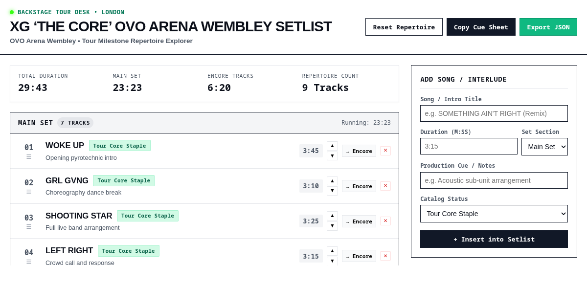 XG 'The Core' Tour OVO Arena Wembley Setlist Explorer & Curator preview
