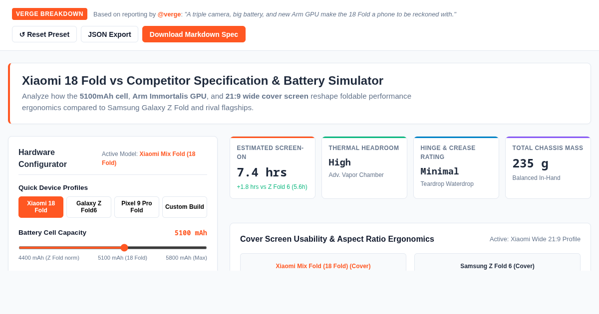 Xiaomi 18 Fold vs Competitors: Hardware & Battery Longevity Simulator preview