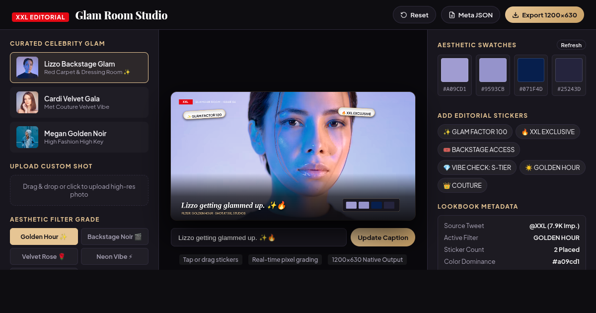 XXL Glam Room Studio - Interactive Lookbook & Aesthetic Color Palette Generator preview