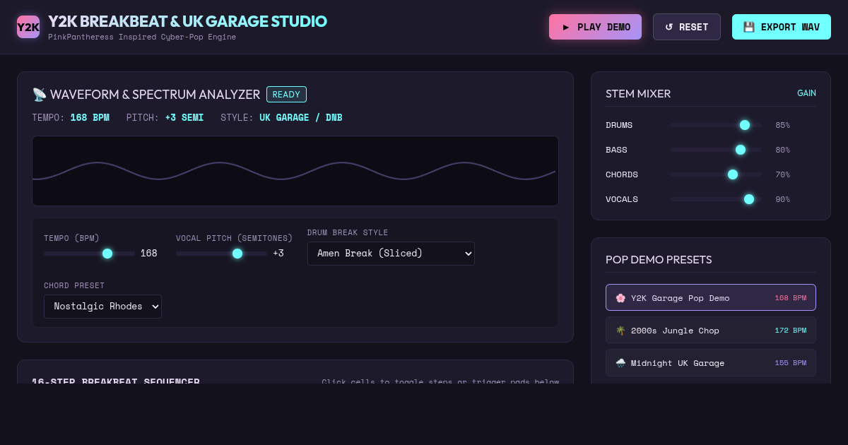 Y2K Breakbeat & UK Garage Pop Studio | PinkPantheress Style Generator preview