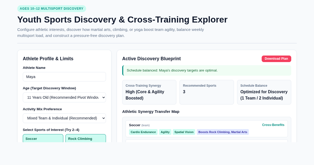 Youth Sports Discovery & Cross-Training Explorer for 11-Year-Olds preview