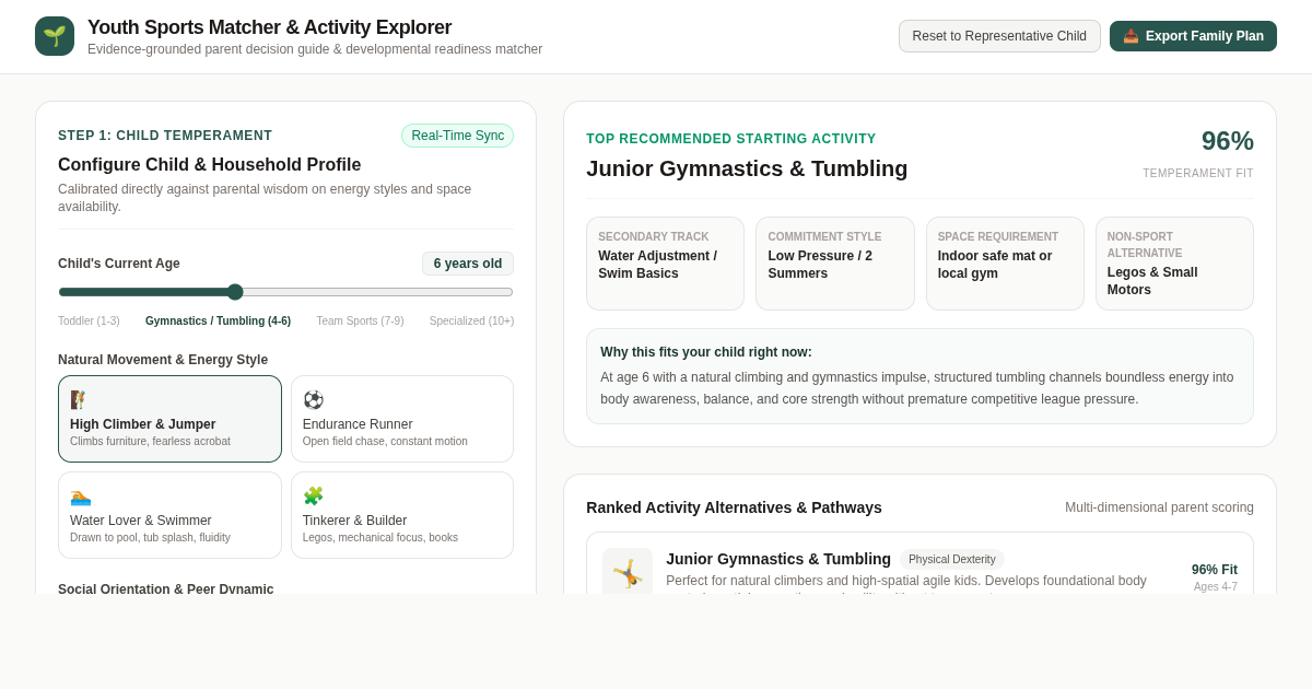 Youth Sports Matcher & Child Activity Explorer preview