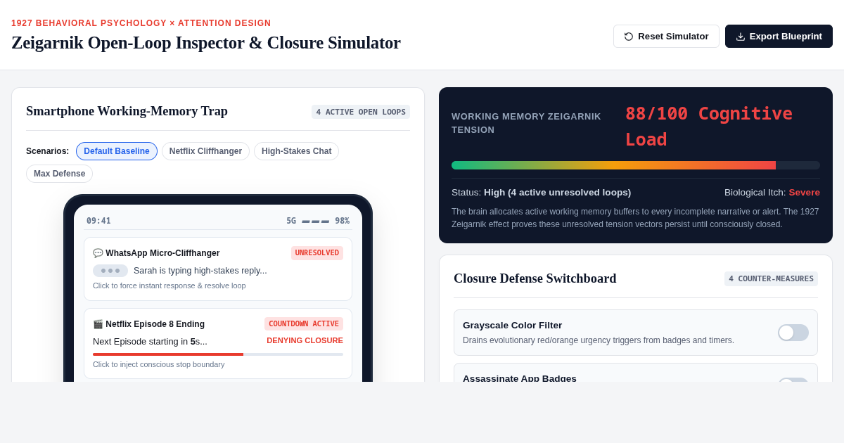 Zeigarnik Open-Loop Inspector: 1927 Psychology vs Big Tech Screen Time preview