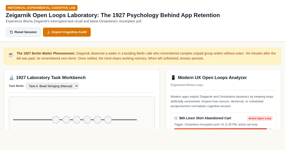Zeigarnik Open Loops Laboratory: The 1927 Psychology Behind App Retention preview