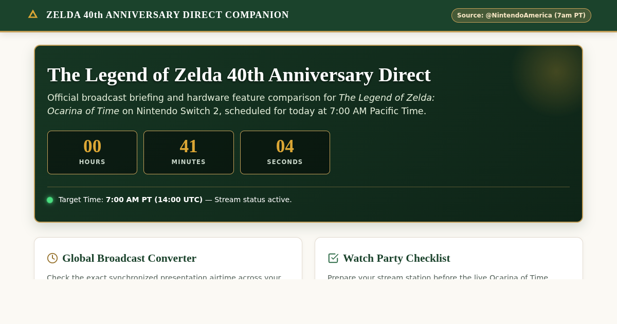 Nintendo Direct Zelda 40th Schedule & Ocarina of Time Switch 2 Companion preview