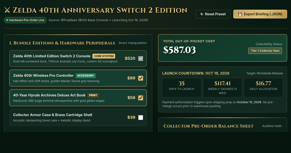 Zelda 40th Anniversary Switch 2 Edition Collector Budget & Release Simulator preview